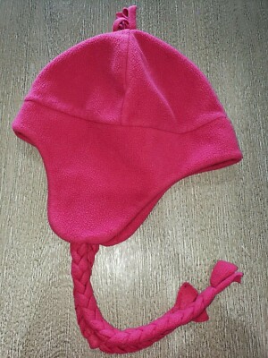 girls MAGENTA PINK WINTER FLEECE HAT braids on sides guessing ages 6 and up 