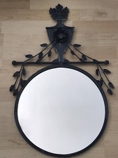 Vintage Round Mirror Floral Leaf Black 38cm Diameter 70cm High Wall Mounted