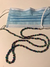 Mardi Gras Glass Beaded face mask chain necklace holder lanyard