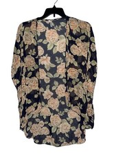Womens Black Floral Open Front Cardigan OSFM