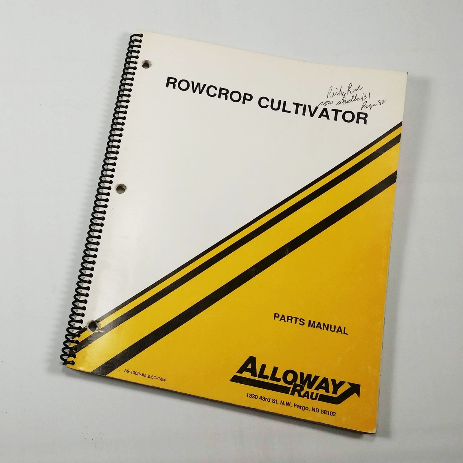 Alloway Rau Rowcrop Cultivator Parts Manual 1/1994 S43GY eBay