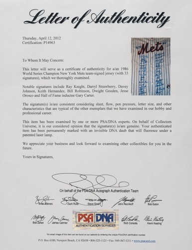 1986 New York Mets World Series Champs Team Signed Authentic Jersey PSA DNA COA - Picture 4 of 8