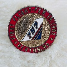 Vtg 1982 Boeing 757 Airplane First Flight Renton WA Souvenir Lapel Pin Tie Tack