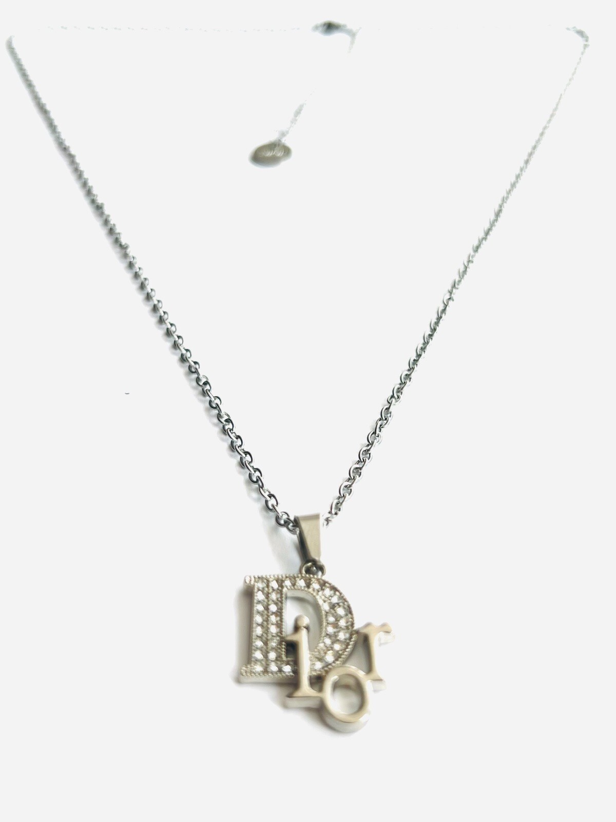 Silver Dior Zipper Pendant Necklace in 925 Sterling Silver with Chain