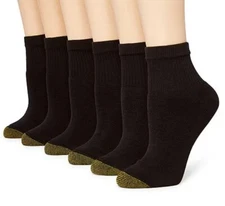 GoldToe Women's Black Cotton Quarter Sock 6 Pair Shoe Size 6-9