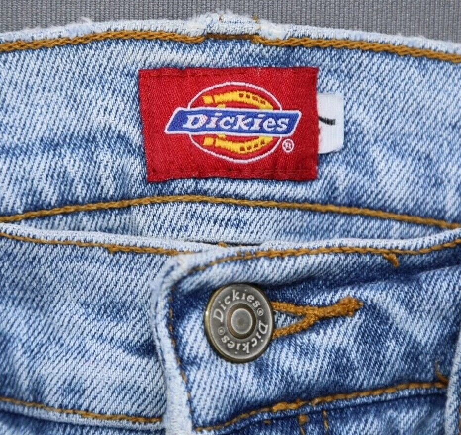 Pantalones cortos de jean vintage para mujer Dickies niña corte tiro bajo desgastados talla 7 (29x9) Foto 3 de 4