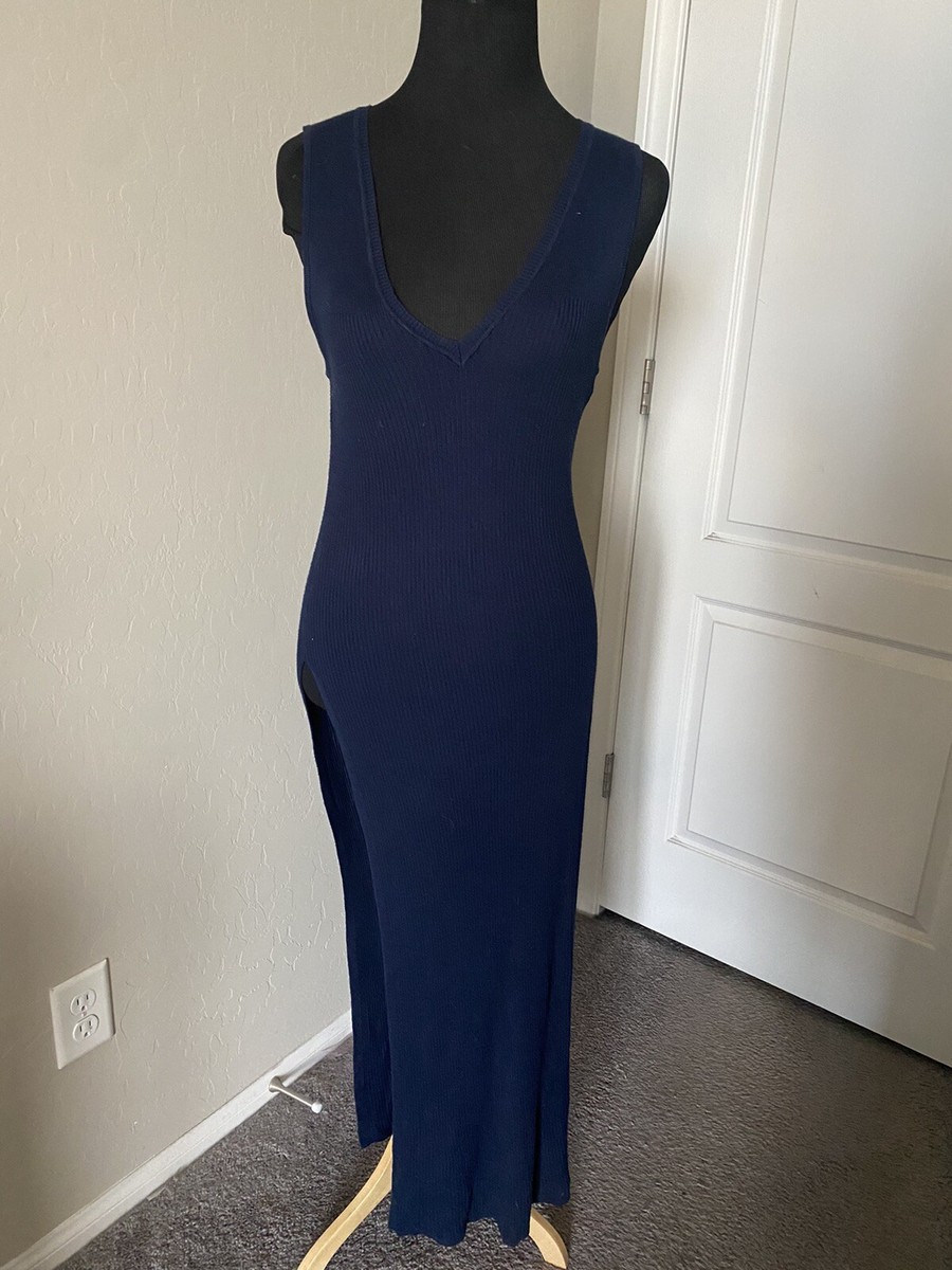 Marciano Long Slit Sleeveless Ribbed Maxi Dress Blue Medium 48" Length |  eBay