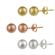 Sterling Silver Set of 3 Tri-Color Polished 8mm Ball Stud Earrings Set