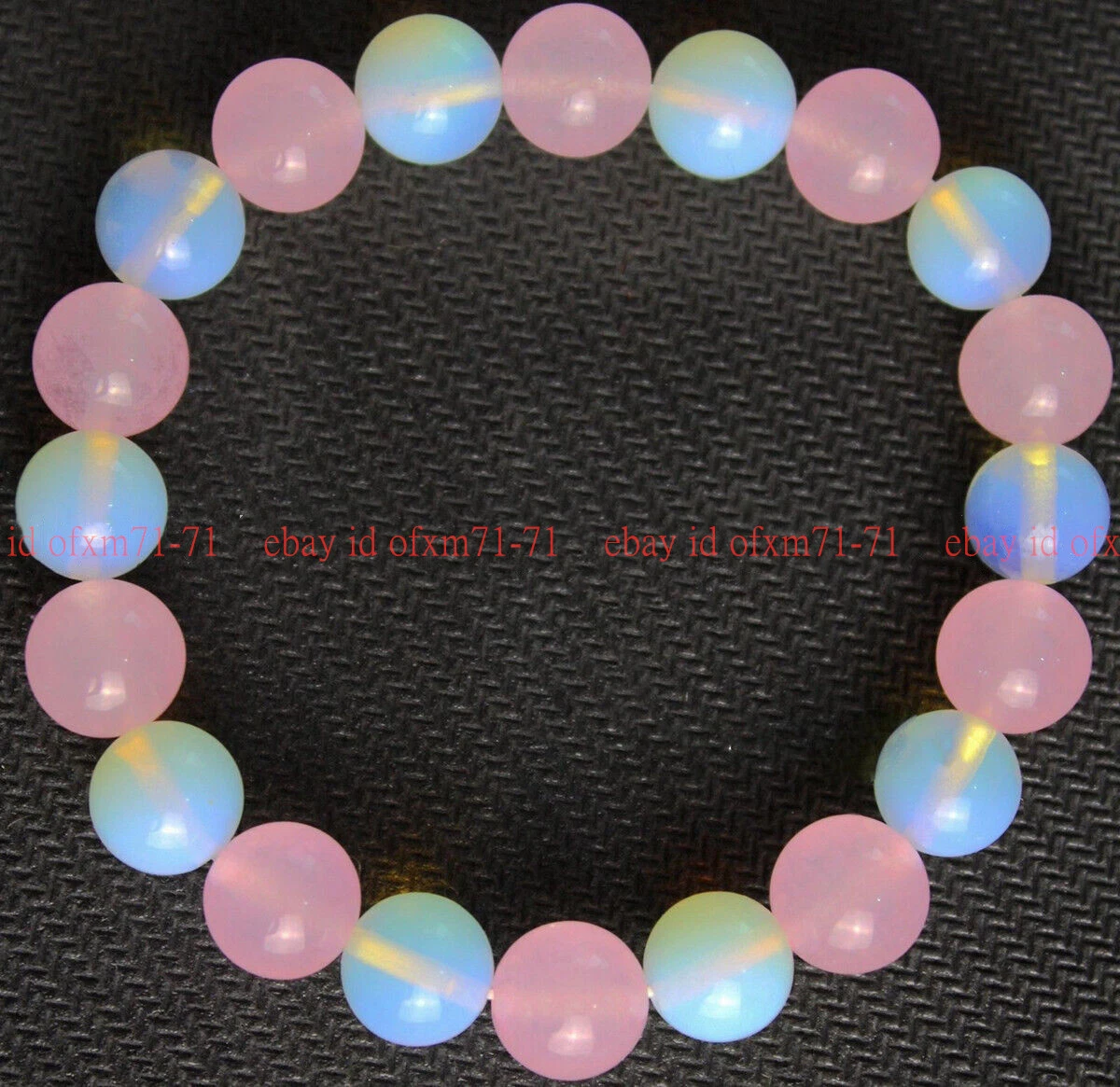 VALENTINO "Bracciale Elastico Perline Rotonde Naturali 8 10 12mm Giada Rosa & Gemme Opale Bianco 7 5"""