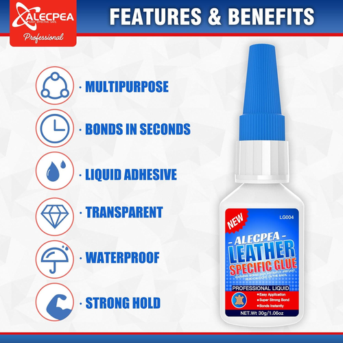 2 Pack 30G Leather Glue - Strong Bond for Repair & DIY, Permanent Clear Fabric A - Picture 2 of 7