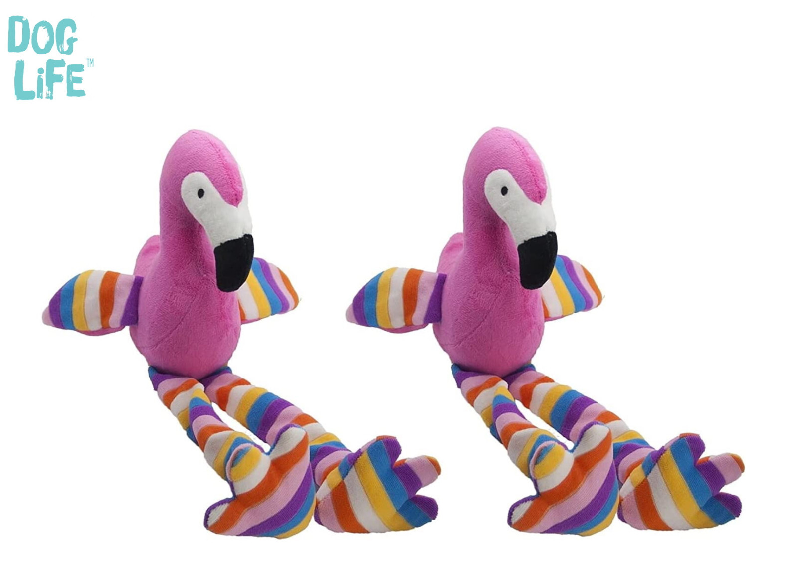 2 PACK DOG LIFE TROPICANA SQUEAKY SOFT DOG TOY FLORENCE FLAMINGO PUPPY TOY