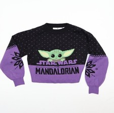H M X Star Wars Mandalorian Baby Yoda Grogu Cropped Sweater Top Sz 8-10 yrs