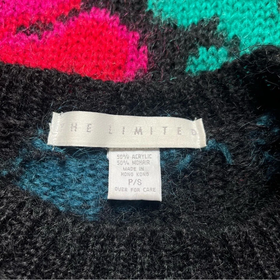 Suéter Floral Abstracto Vintage Para Mujer Talla S Pequeño Mezcla Mohair Negro Rosa Mod Foto 3 de 4