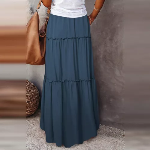 Ladies Boho Maxi Skirt Womens Tiered Panel Party Fashion Long Skirts w/Pockets - Picture 15 of 29