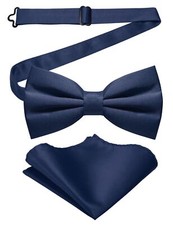 Men's Solid Color Pre-tied Bow Tie and Pocket Square Set for Formal Events