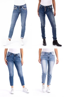 HIGH ANKLE FIT BLUE MONKEY JEANS NEU B-WARE BLAUTÖNE CROPPED KNOPFLEISTE GLITZER