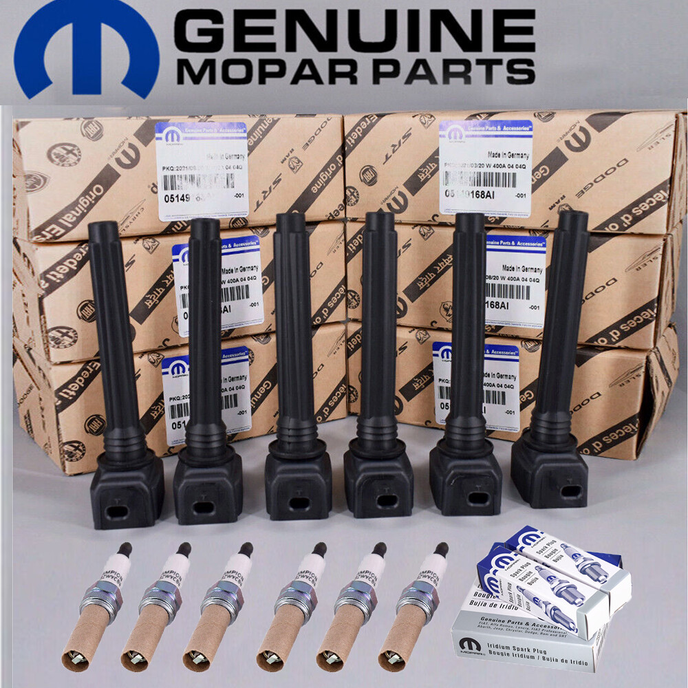 (6) OEM UF648 Ignition Coil & Spark Plug For MOPAR Chrysler Jeep Dodge