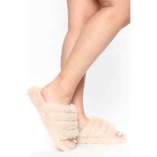 New Abound Women's Faux Fur Cozy Mood Slipper Beige Size L 9 / 10