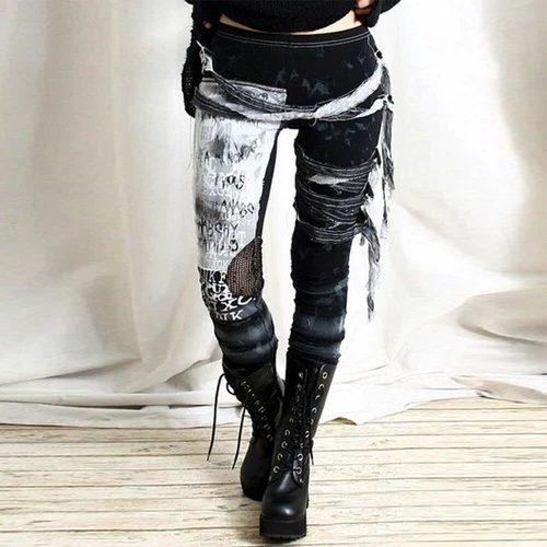 Damen Steampunk Gothic Hosen Kariert Cargohose Freizeithose Leggings Cosplay DE* - Bild 5 von 13