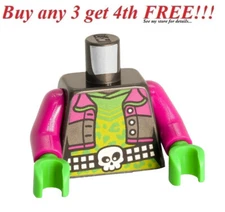 ☀️NEW LEGO Minifigure Minifig Torso Body Rock & Roll Jacket Pink Lime Skull Belt
