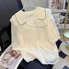 Baby collar shirt, women's summer new chic top, women's French chiffon shirt