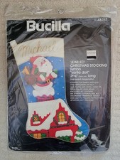 Vintage Bucilla Felt Jeweled Jumbo Christmas Stocking Kit 48767 - Santa Doll