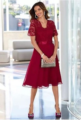 FAIR LADY @ WITT V Neck Jersey Dress in Cherry UK 20 Plus (fm193-10)