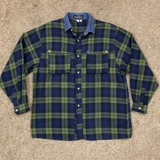 Vintage 90s Guess Shirt Mens Small Blue Green Plaid Flannel Button Up Grunge USA