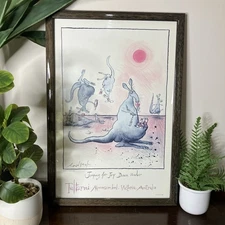 Ronald Searle 1981 Taltarni Australia Poster Jumping for Joy Down Under Kangaroo