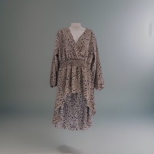 Boutique summer dipped Hem Dress Blouse Size 18. Brown Mix Stylish Long Sleeve 