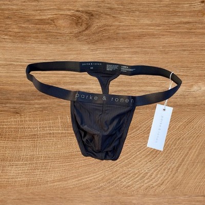 Parke & Ronen Mens black Nylon T-back Thong underwear size M