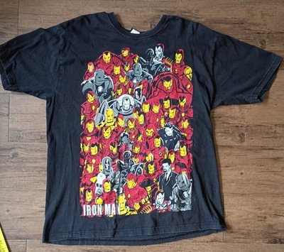 Ironman Many Faces Marvel Made Engine Graphic T-Shirt Distressed Faded Large 