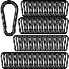 100Pcs 2.36" Spring Snap Hook Carabiners, M6 Galvanized Steel Black Small Carabi