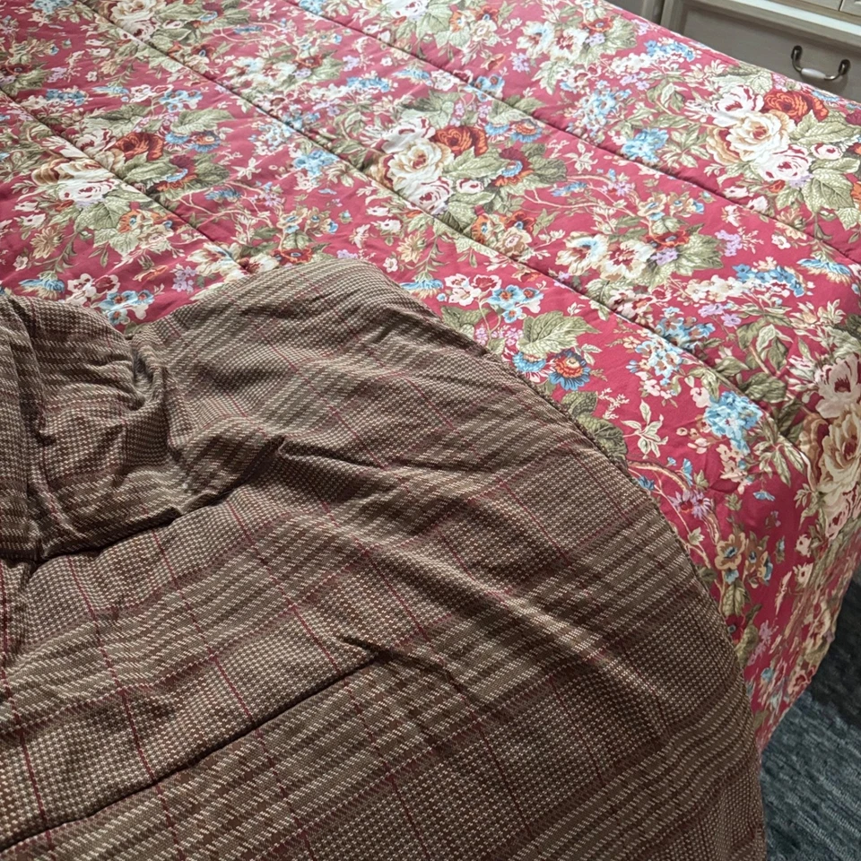 Edredón reversible Ralph Lauren Summerton Chaps Queen 100 % algodón rojo marrón Foto 4 de 4