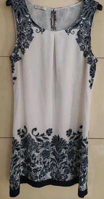 Promod Kleid weiß blau locker luftig Muster Gr. 38