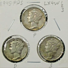 1945-P-D-S Set of Three Mercury Silver Dimes