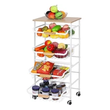 5 Tiers Kitchen Storage Rolling Cart Utility Basket Pantry Rack Shelf w/Tabletop