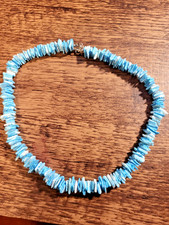 Handmade Light Blue Hawaiian Puka Shell Choker Necklace 16" Estate Sale Find