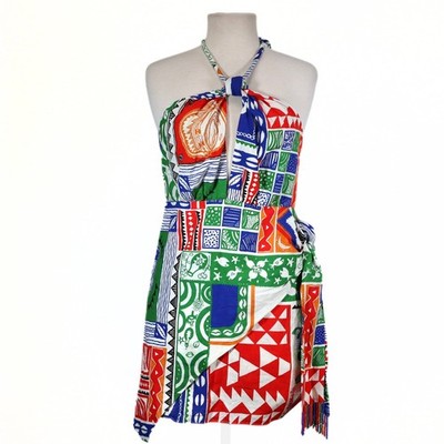 Farm Rio Pita Halter Mini Dress Womens S Multicolor Linen Blend Beaded Vacation