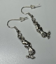 Mermaid Sea Life Shaped Charm Sterling Silver Handmade Dangle/Fishhook Earrings