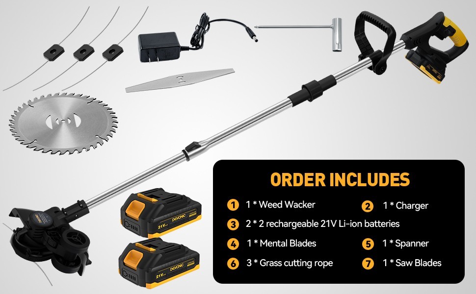 DEVONIC 21V Cordless Grass Trimmer Edger 2-in-1 w/ 2 Batteries & Charger