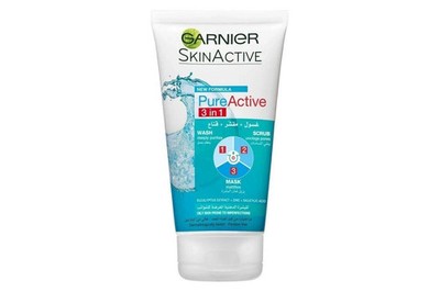 150ml Garnier Skin Naturals Pure Active 3 in 1 Face Cream - Wash / Scrub / Mask
