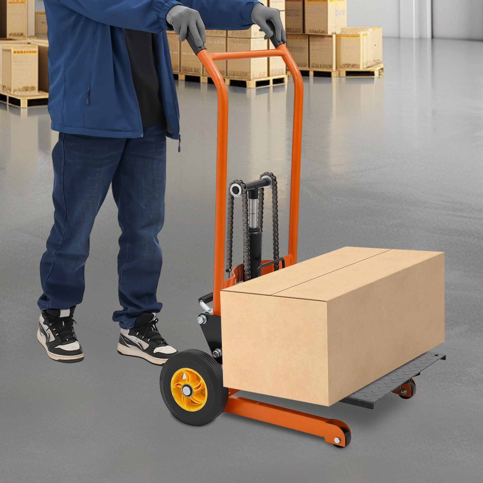 Hydraulic Material Lift 577lbs. Winch Stacker Adjustable Hight Pallet Dolly Lift