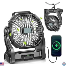 Portable Rechargeable Camping Fan with LED Lights, 270° Rotation, 20000mAh