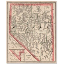 Nevada 1883 Vintage Map 11x14 Antique Cartography Historic Wall Art Print
