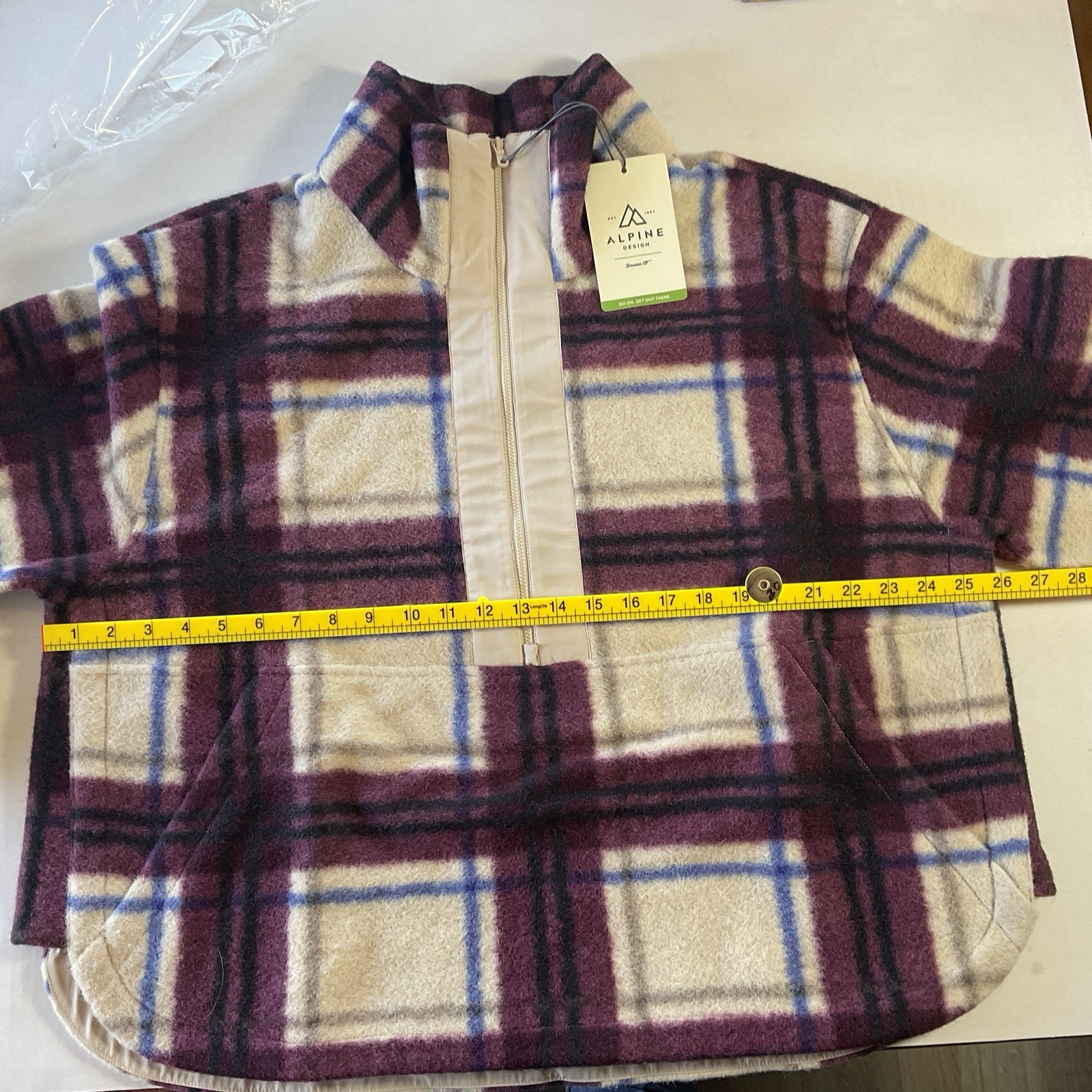 Alpine Design Women’s Fleece Jacket XXL Iowa Plaid 1/4 Zip Burgundy NWT