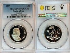 1969 South Africa English Legend 50c PCGS PR69DCAM Finest Known Pop 1/0