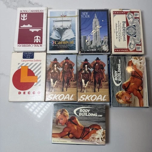Vintage Playing Cards Deck Lot (9) - Lotto, Skoal, Budweiser New And Used