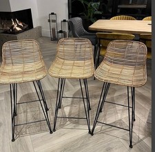 Rose & Grey Rattan Bar Stools SET OF 3