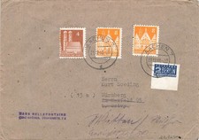 161791) Notopfer UR geschnitten auf Bauten-Blg aus Aachen 1948, Nachsendung